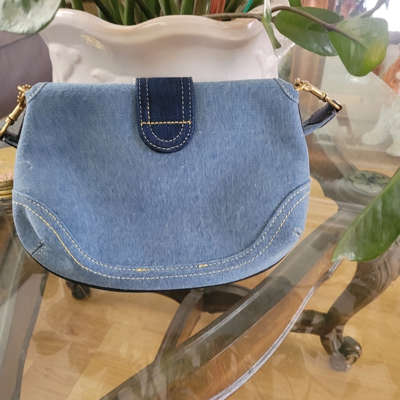 Coach Two-Tone Denim Crossbody Bag with Gold Buckle - Picture 2 of 6